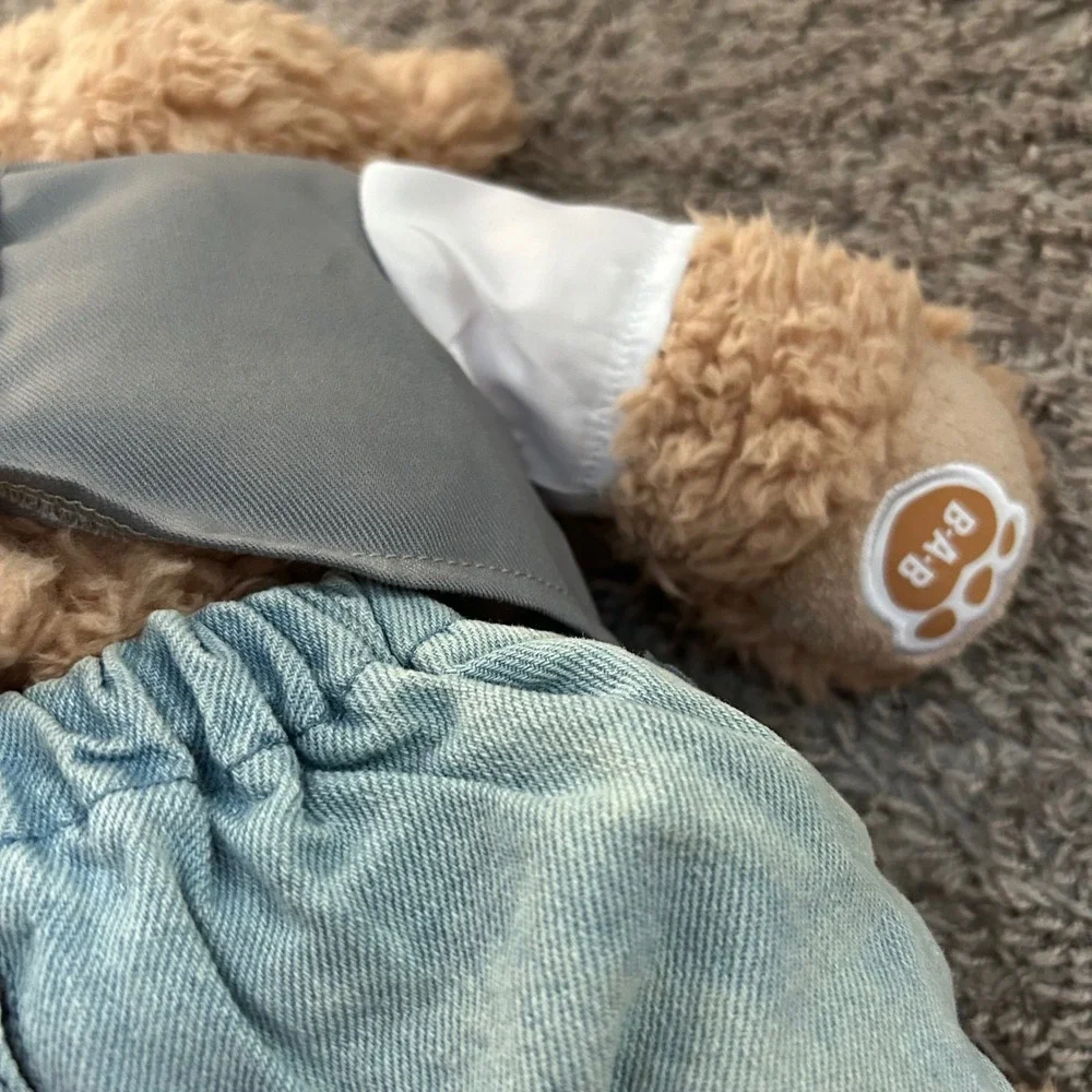Build A Bear Plush Teddy Bear Tan Blue Bowtie Vest Denim Outfit‎ Stuffed Animal